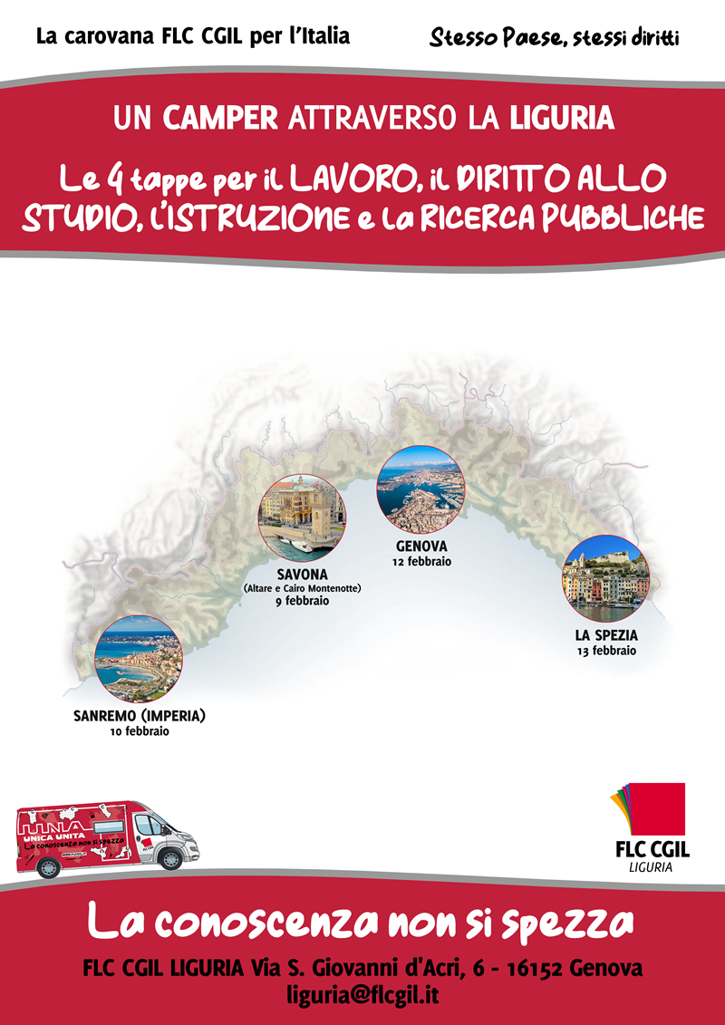 Carovana diritti FLC CGIL mappa percorso Liguria