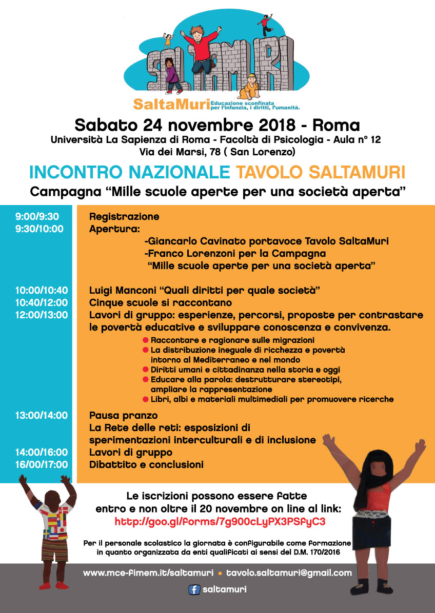 Locandina incontro nazionale Tavolo SaltaMuri, Roma 24 novembre 2018