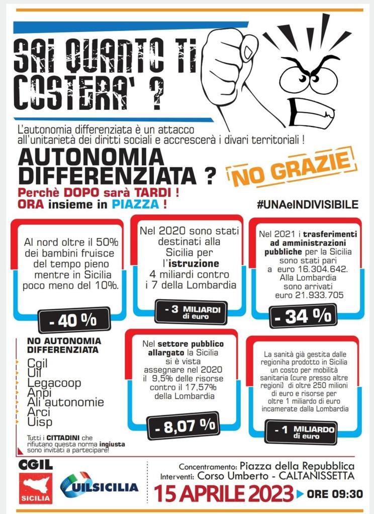 No autonomia differenzia manifestazione 15 aprile 2023 Caltanissetta