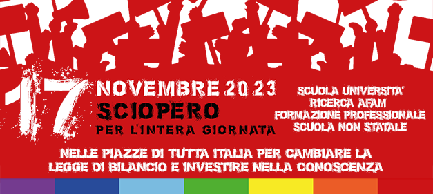 17 novembre 2023 sciopero per l'intera giornata nei settori della conoscenza